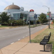 MetroBus Stop #5341: Oakland @ St. Louis Science Center, westbound MetroBus Stop #5341: Oakland at St. Louis Science Center, westbound